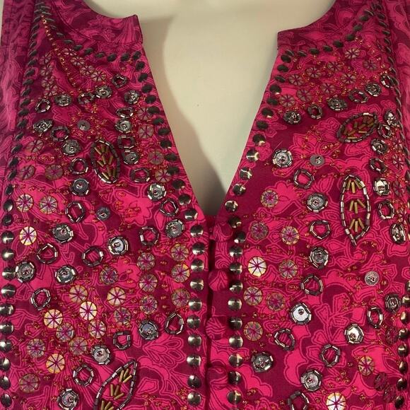 White House Black Market Sleeveless Fuchsia Sequined Ruffled Dress women sz S - Picture 3 of 8